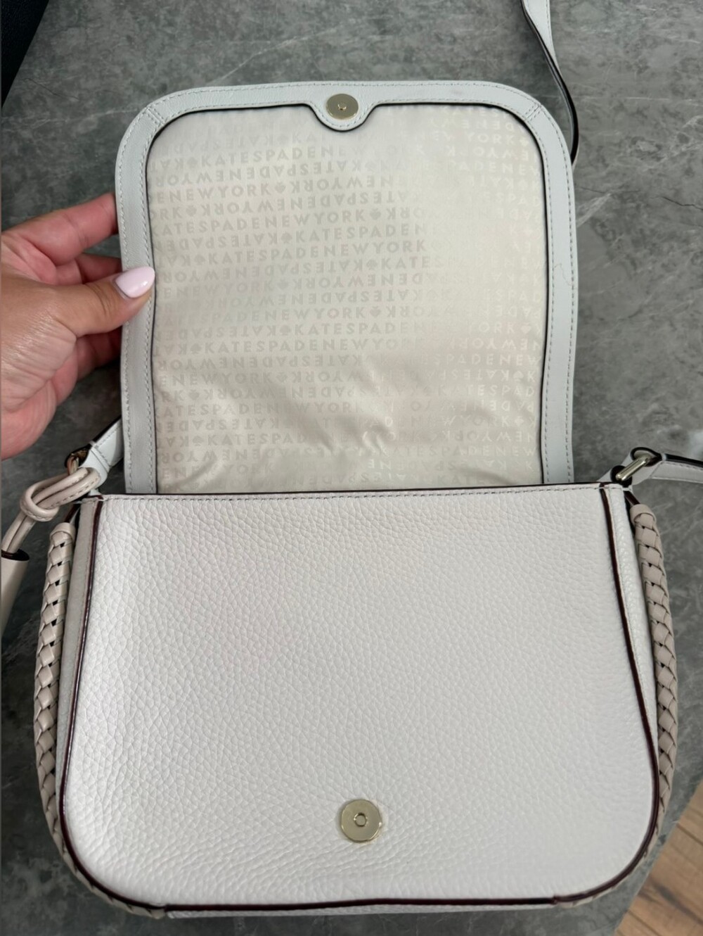 Kate Spade White Leather Crossbody with Braided Trim and Tassel - Picture 3 of 5